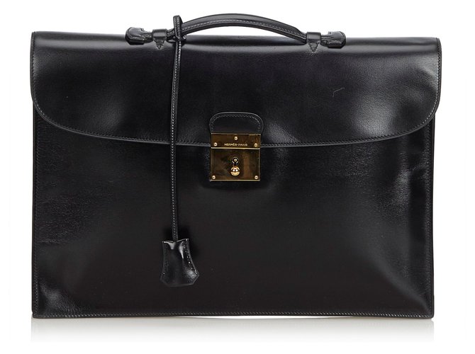 Hermès Box Leather Quirus Business Bag Black Pony-style calfskin  ref.115018