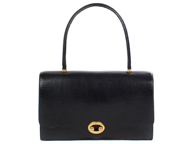 Hermès Superba borsa Hermes "Buttonhole" vintage in pelle nera lucertola in ottime condizioni! Nero Pelli esotiche  ref.115020