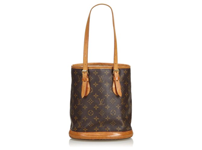 Louis Vuitton Monogram Petit Bucket Brown Leather Cloth  ref.115033