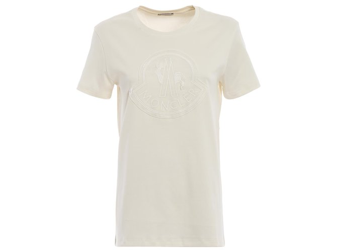 MONCLER T-shirt avec maxi logo Moncler Coton Blanc  ref.115075