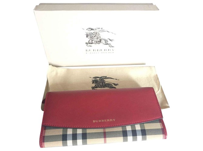 Burberry canvas wallet Haymarket Dark red Cloth ref.115139 - Joli Closet