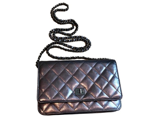 Wallet On Chain Chanel WOC Marineblau Leder  ref.115194
