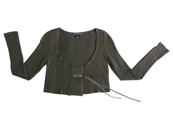 Autre Marque Kurze Jacke oder kurze Weste Taupe-Khaki aus reiner weicher Wolle Crea Concept