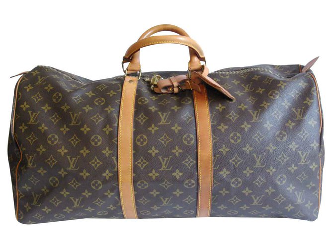 Louis Vuitton keepall 55 Brown Leather Cloth  ref.115280