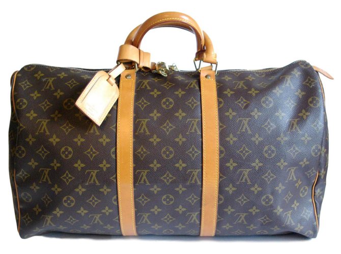 Louis Vuitton keepall 50 Brown Leather Cloth  ref.115285