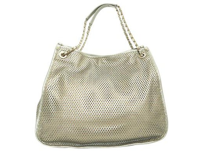 Chanel Vintage Shoulder Bag Silvery Leather  ref.115356