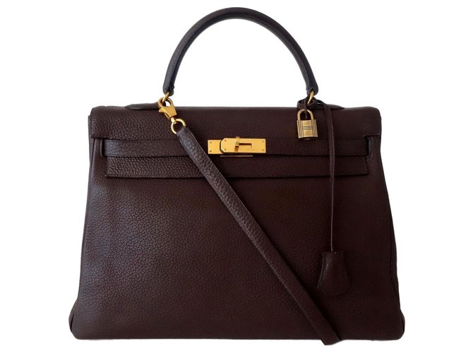 Hermès BOLSA HERMES KELLY MARROM Couro  ref.115370