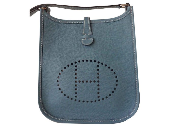 Hermès BAG HERMES EVELYNE TPM Light blue Leather  ref.115390