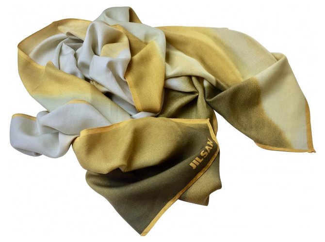 Jil Sander Silk scarf, light scarf with logo Beige  ref.115471