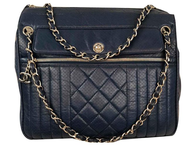 Chanel Shopping Blu Blu navy Pelle  ref.115592