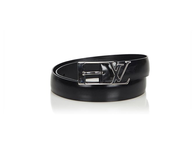 Louis Vuitton Cinturón Iniciales De Cuero Negro Plata  ref.115604