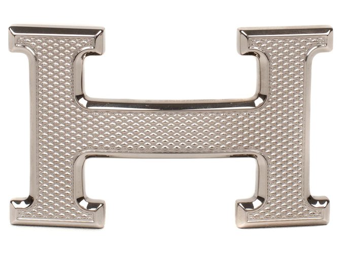 Superb Hermès belt buckle model "Guillochee", new condition! Silvery Steel  ref.115605