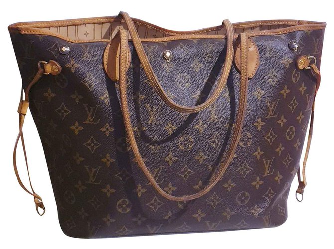Louis Vuitton Neverfull MM Bag from Vuitton Caramel Dark brown Leather Cloth  ref.115607
