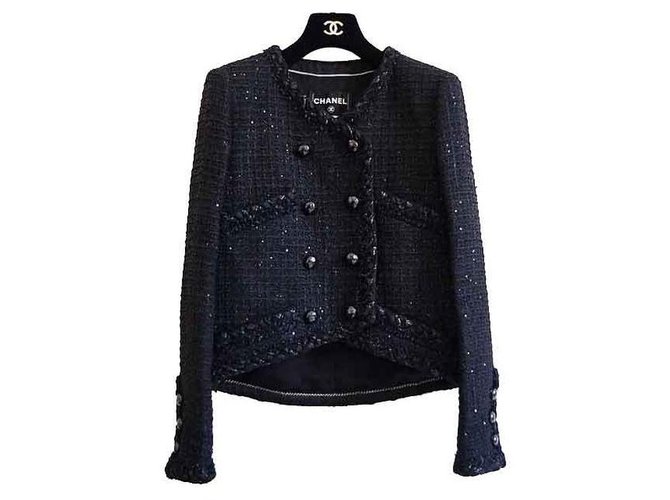 Chanel Jackets Black Tweed  ref.115618