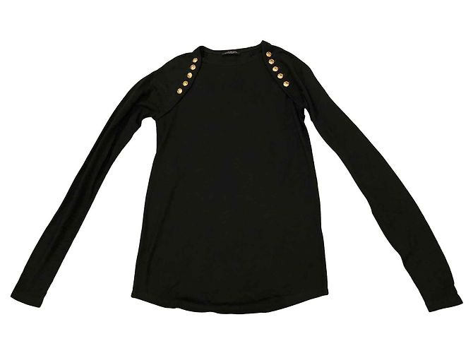Top de manga larga Balmain verde oscuro algodón