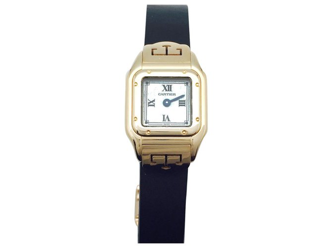 Cartier watch, "Mini Panther", yellow gold on rubber. Pink gold  ref.115728