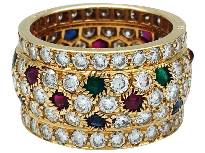 Cartier ring, Nigeria model, In yellow gold, diamants, ruby, sapphires and emeralds.  ref.115729
