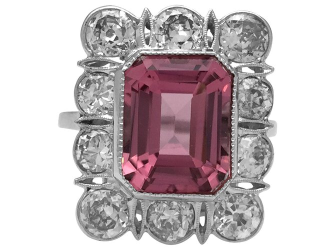 inconnue Anel entourage de platina, diamantes e turmalina rosa.  ref.115765