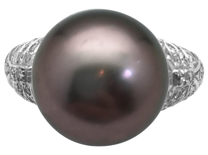 Bague Repossi, perle de Tahiti et diamants. Or blanc  ref.115799