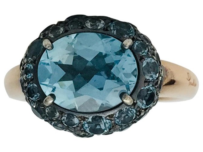 Pomellato ring "Tabou" rose gold, silver and blue topaz. Pink gold  ref.115802
