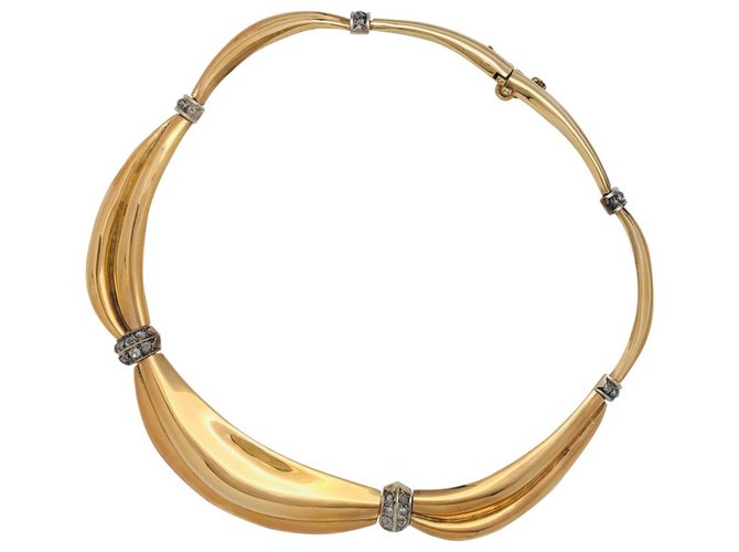 inconnue Halskette "drapiert" aus Gelbgold, alte geschliffene Diamanten. Gelbes Gold  ref.115826