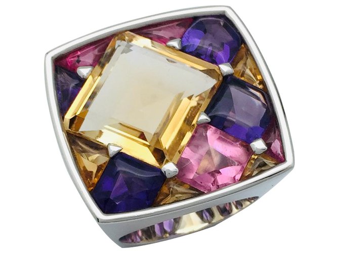Chanel ring "Quilted" white gold, citrines, tourmalines and amethysts.  ref.115832