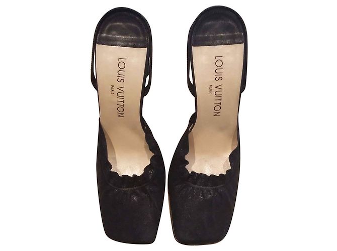 Louis Vuitton Black Suede Square Toe Mules