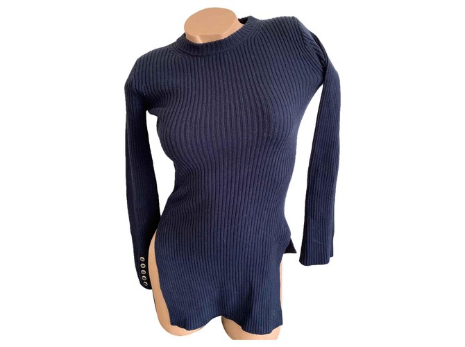 Maje Knitwear Navy blue Cotton Wool  ref.115910
