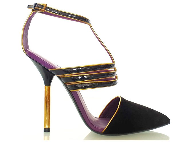 Emilio Pucci Strappy Pumps Black Golden Purple Leather Patent leather  ref.115911
