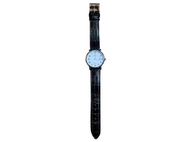 Autre Marque Relógios de quartzo Preto Prata Branco Couro Aço  ref.115979