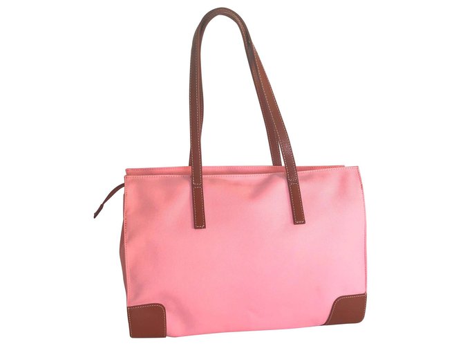 Le Tanneur Handbags Brown Pink Leather Cloth  ref.116033