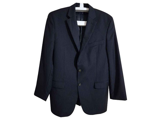 Ralph Lauren Striped Wool Blazer Navy Blue