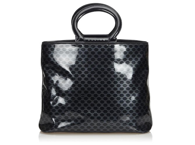 Céline Macadam Tote Bag Black Grey Leather Patent leather Plastic  ref.116078