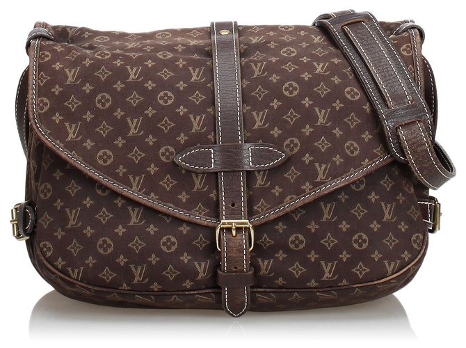 Louis Vuitton Monogramme Mini Lin Saumur Cuir Coton Tissu Marron  ref.116079