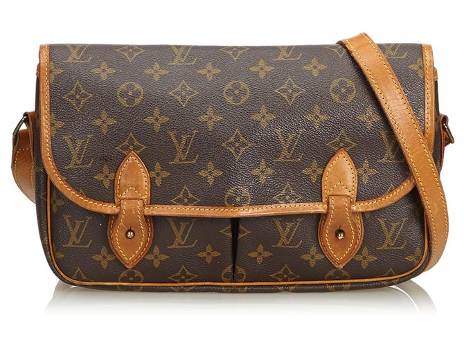 Louis Vuitton Monogram Sac Gibeciere MM Brown Leather Cloth  ref.116082