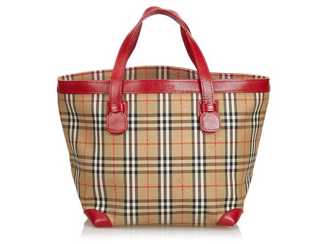 Burberry Haymarket Check Cotton Tote Red Multiple colors Leather Nylon Cloth  ref.116088