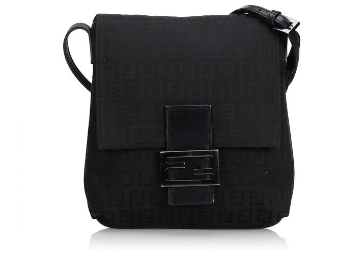 Fendi Zucchino Canvas Crossbody Bag Black Leather Cloth Cloth  ref.116103