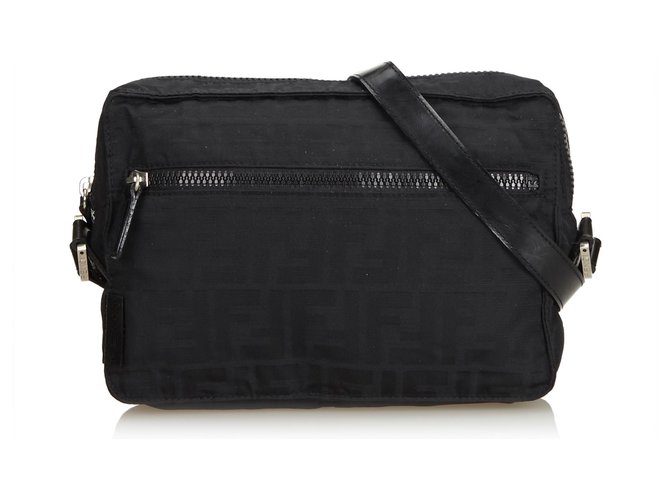 Fendi Sac bandoulière Jacquard Zucca Cuir Tissu Noir  ref.116106