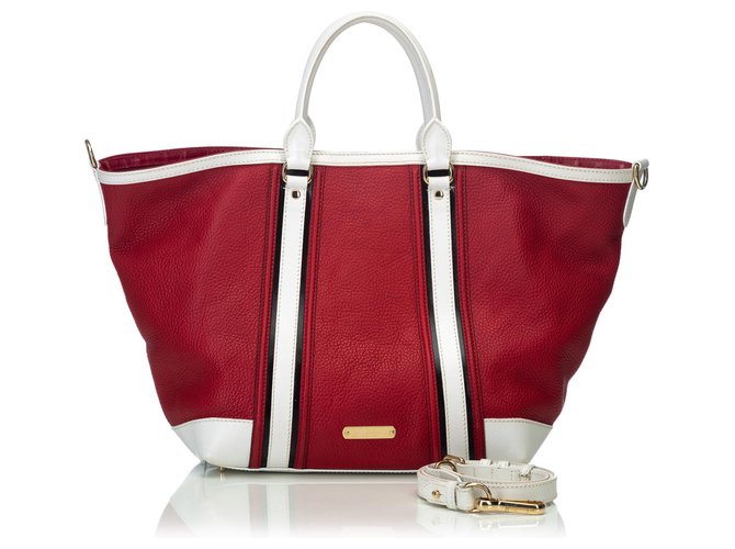 Burberry Saca De Couro De Jameson Branco Vermelho  ref.116141