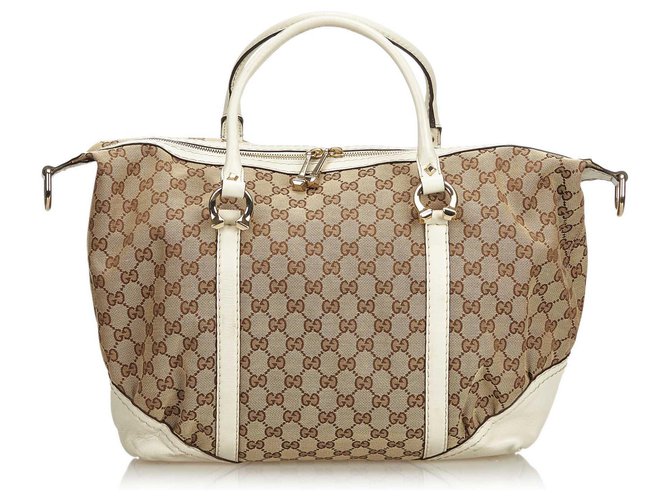 Gucci GG Jacquard Duffel Bag Brown Beige Leather Cloth  ref.116145