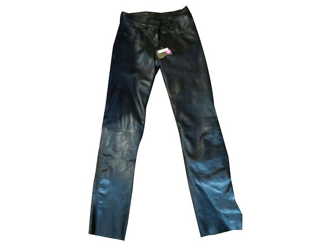 Autre Marque Schwarze Leder Motorradhose Größe 36