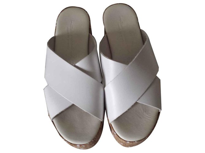 Autre Marque Wedge mules White Leather  ref.116165