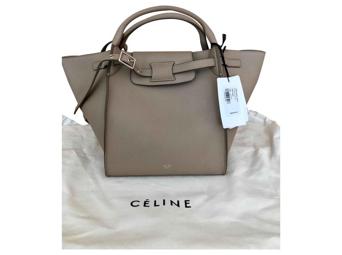 Céline Celine small big Bag aus hellem taupe genarbtem Leder Sand  ref.116183