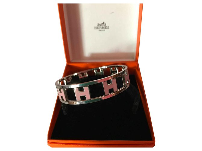 Bracelet Hermès Vintage "H Tournants"en Argent et Email Rose**COLLECTOR** Acier Argenté  ref.116202