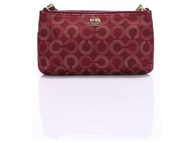 Coach Clutch bags Dark red Leather Polyester  ref.116268