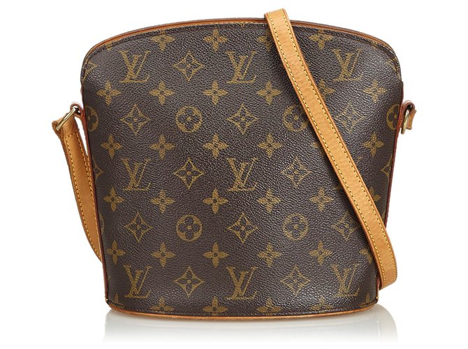 Louis Vuitton Monogram Drouot Brown Leather Cloth  ref.116287