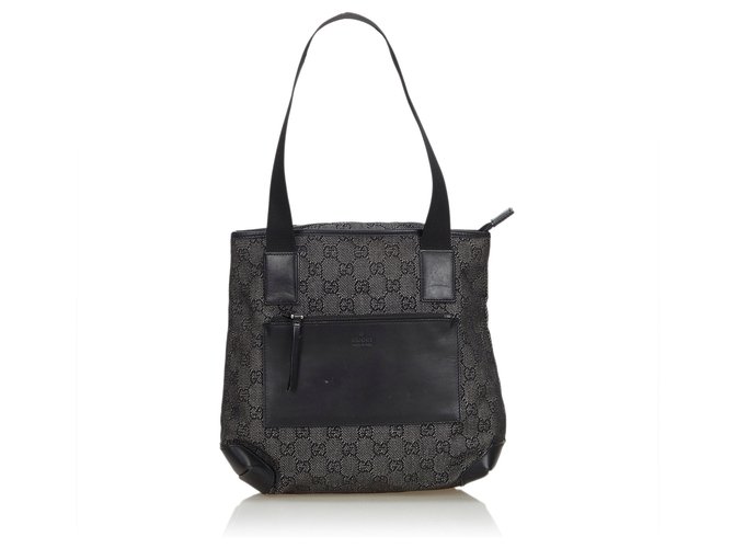 Gucci GG Canvas Tote Bag Black Leather Cloth Cloth  ref.116317