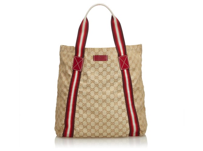Gucci GG Web Jacquard Tote Bag Brown Red Beige Cloth  ref.116329