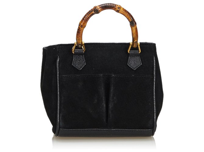Gucci Bamboo Suede Handbag Black Leather  ref.116339