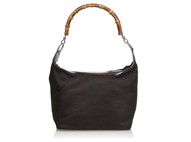 Gucci Bamboo Nylon Handbag Black Leather Patent leather Cloth  ref.116346